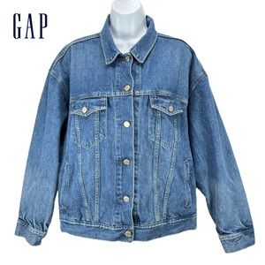 GAP | Women’s Large | Oversized‎ Dad Medium Indigo Blue Denim Jacket